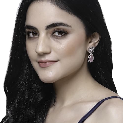 Rhodium Teardrop & Floral Drop Earrings